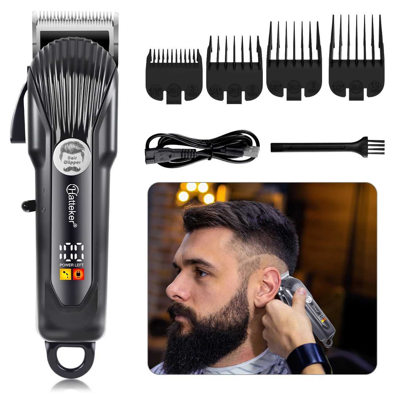 Hatteker Electric Hair Trimmer Professional Adjustable Four Levels Razor Head Intelligent Digital Display Salon Haircut Machine R250926