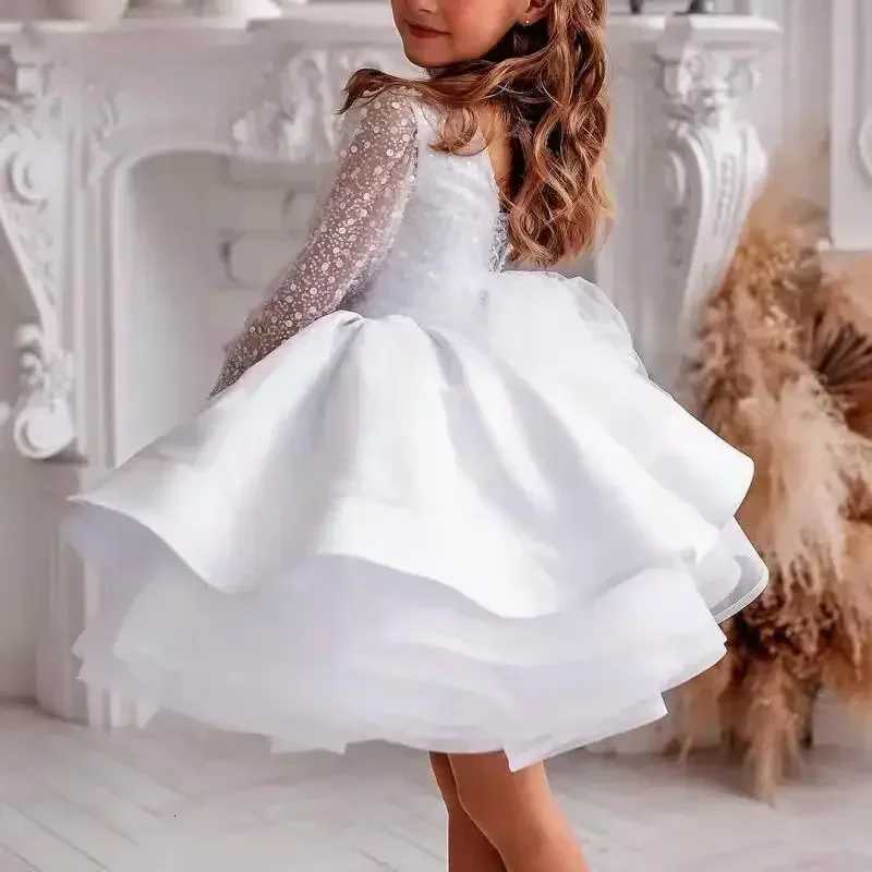 White Baby Girl Dress Bow Puffy Dresses For Girls High Collar Bow Communion Dress Knee Length Flower Girl Dresses Kids Dresses Z250926