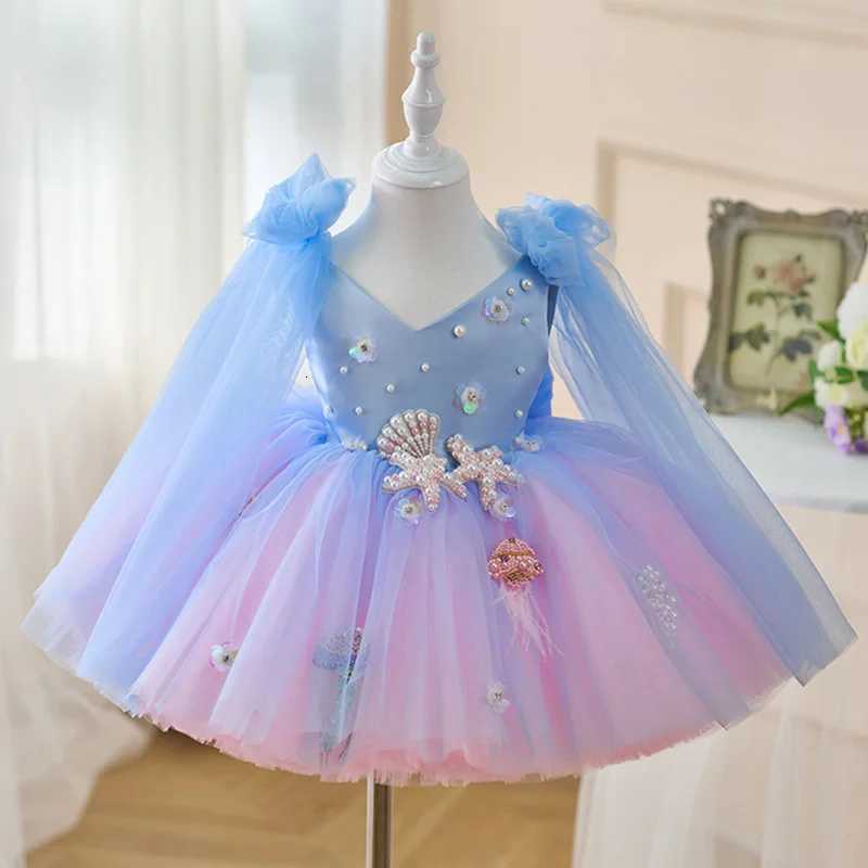Gorgeous girl birthday party dress new sky blue Lolita girl fluffy yarn skirt foreign style special girl beauty pageant dress Z250926