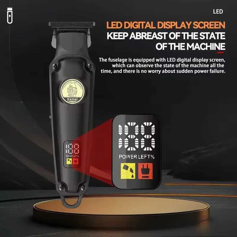 Kemei KM2371 Mens Home Electric Hair Trimmer LCD Display Adjustable Body Hook for Easy Storage Kemei Hair Clippers Men R250926
