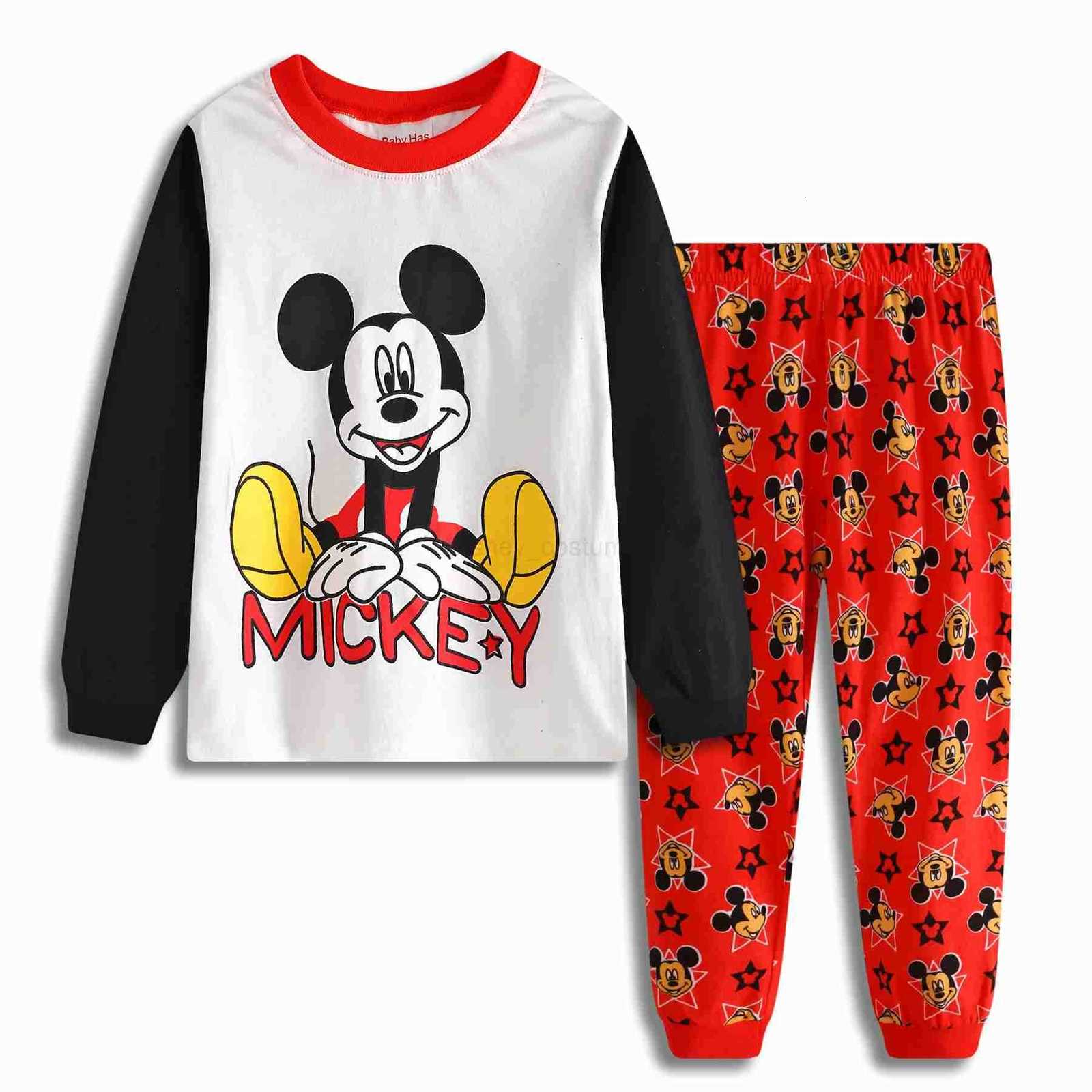 Disney New Kids Pajama Set Cotton Soft nightwear Mickey Loungewear Long Sleeve Pjs Sleepwear for Toddler Boys pajamas Girls nighty H250926