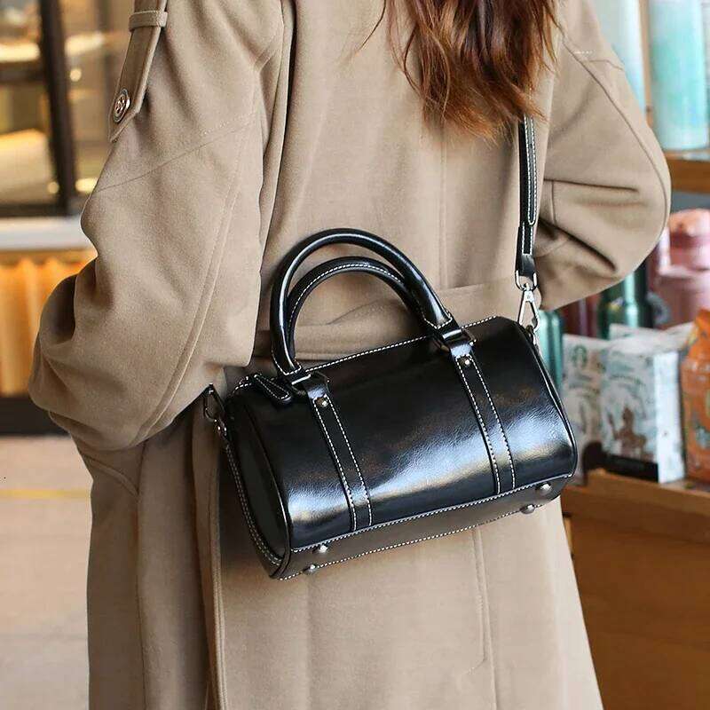 Women's Cow Leather Fashion Classic Boston Bag Female Large Capacity Split Messenger Bags Ladies Commute Solid Cowhide Handbag Suotong0917 suoton
