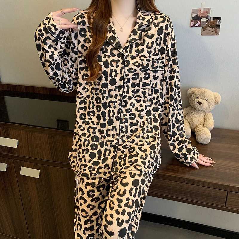 American Fashion Vintage Womens Pajamas Set Leopard Print 2 PC Set Pajamas New Spring Summer 2025 Trendy Home Wear Casual Z250925