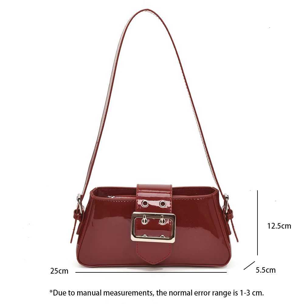 Trendy Shiny Underarm Bags Women Retro Burgundy Patent Leather Commuter Shoulder Bag Lady Luxury Texture Versatile Handbag Z250926