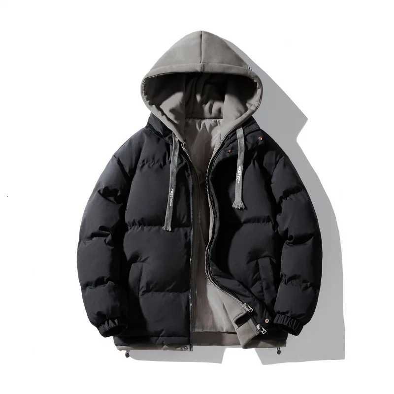 Winter Padded Jacket Men Fake Two Piece Hooded Quilted Coat Fahsion Handsome Loose Casual Thick Windproof Warm Wadded Jacket W250926