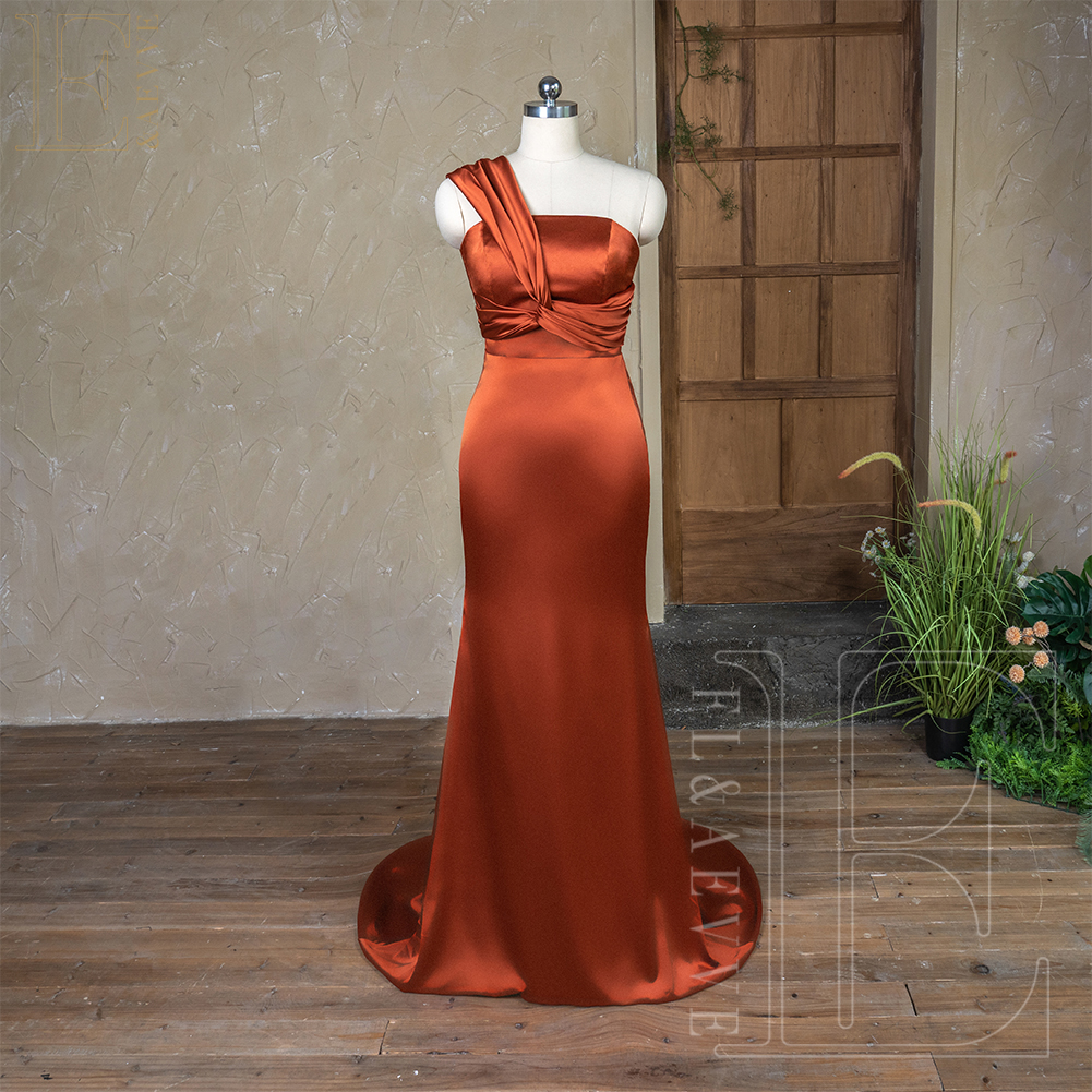 Satin Elegant Gowns Bridesmaid One Shoulder Guest Dresses for Women Prom Party Dress Plus Size Evening Gown Robe 0926