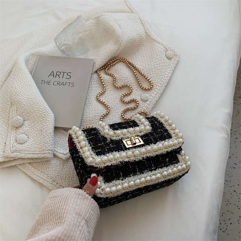 Autumn and Winter Tweed New Women's Chain Fashion Crossbody Shoulder Small Square Bag