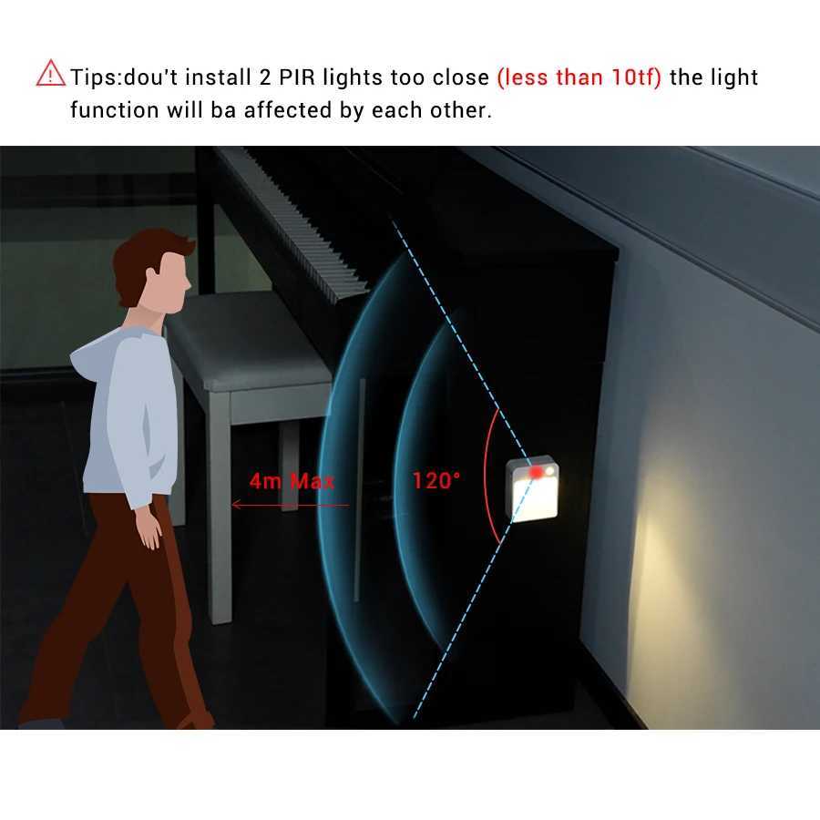 LED Night Light PIR Motion Sensor Night Lamp Wireless Detector AA Battery Powered Wall Lamp Auto OnOff Cabinet Stairs Lighting C250925