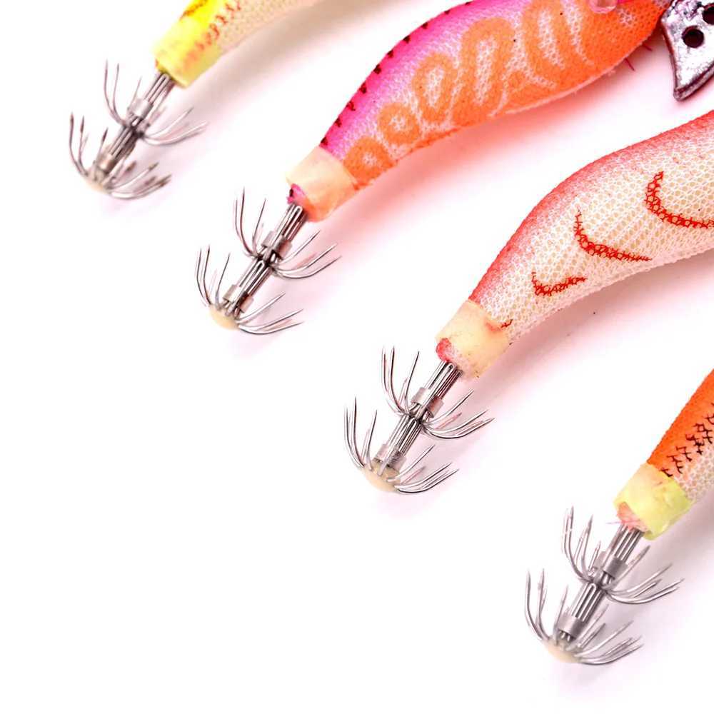 4PCS Wrapped Prawn Lure Octopus Shrimp Wood Baits Squid Jig Fishing Hooks 85CM 73G 20 W250926