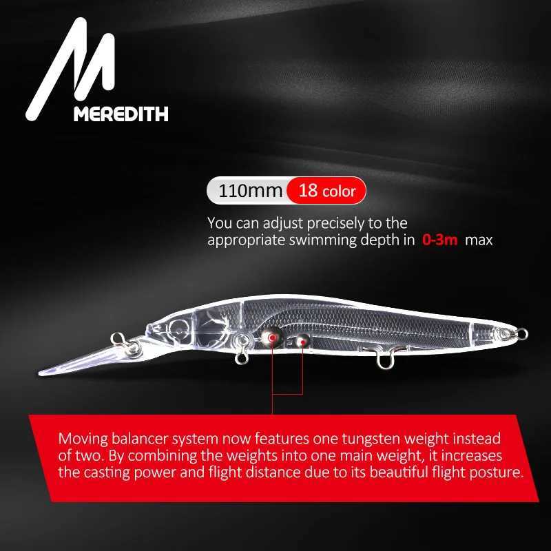 MEREDITH Slow Sinking or Flaoting 110mm Minnow Wobbr Artificial Hard Bait Depth 03m Bass Pike Bait Tack W250926