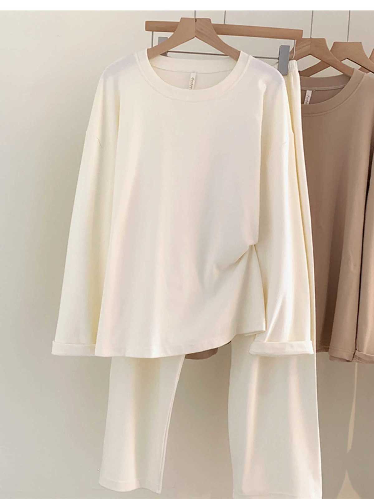 5084 Derong Thermal Pajamas for Women Autumn and Winter Casual Simple Pure Color Round Neck Long Sleeves Thickeneded Spring Fall Home Wear Set Z250925