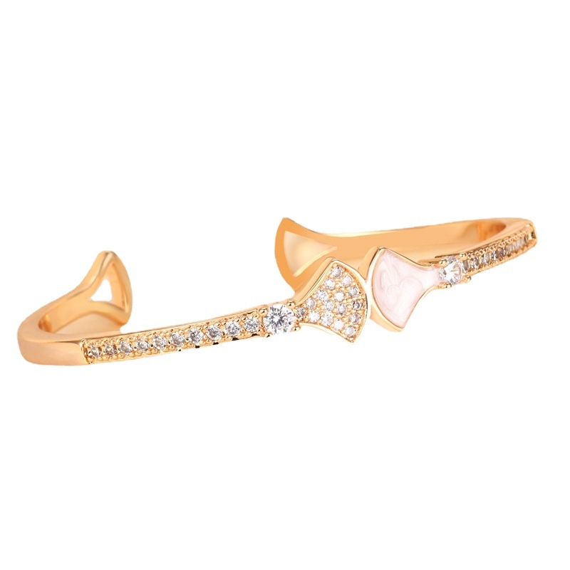 Apricot Leaf White Mother-of-Pearl Full Dia High-End Fan for Women, Light Versatile Fashionable Elegant Dress Bracelet - view 6