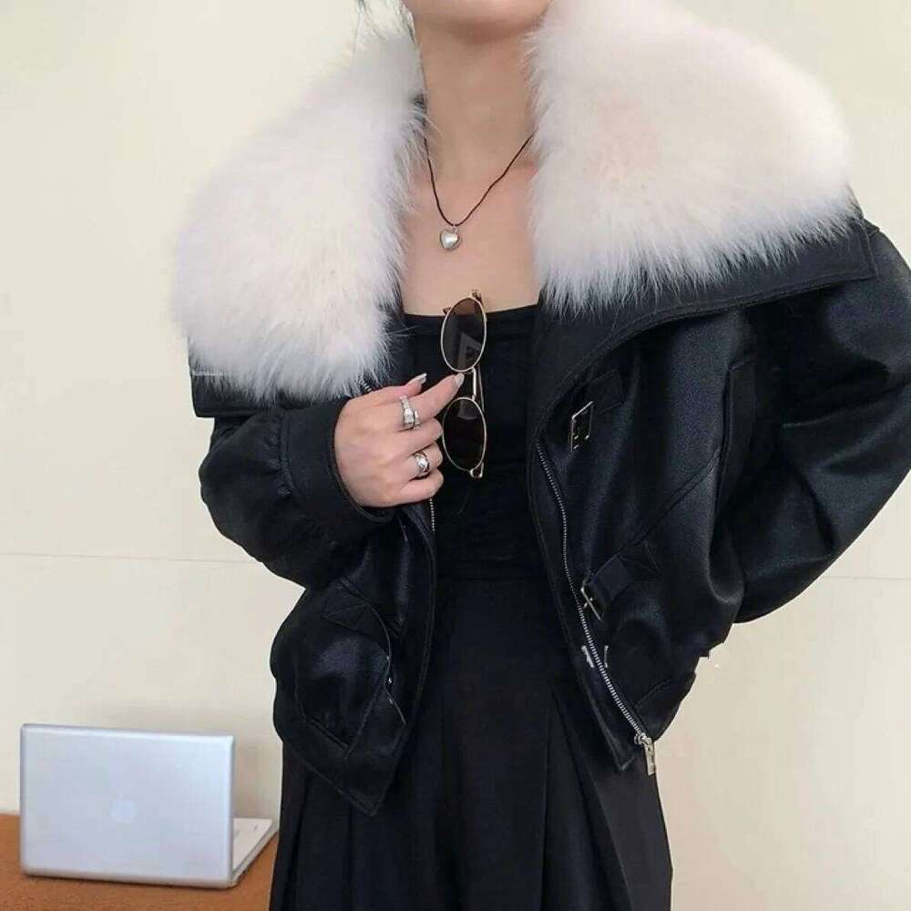2025 Winter New Imitation Fox Fur Grass Women's Korean Edition Motorcycle Warm Thick Down Coat Female Parker Short Top