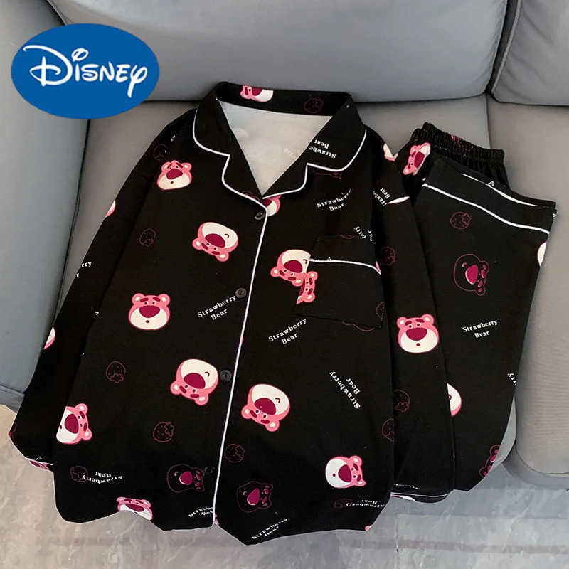 Disney Strawberry Bear Cute Pajamas New Autumn Long Sleeve Home Clothes Set Women Pajama Sets Womens Sleep Lounge Underwear H250926
