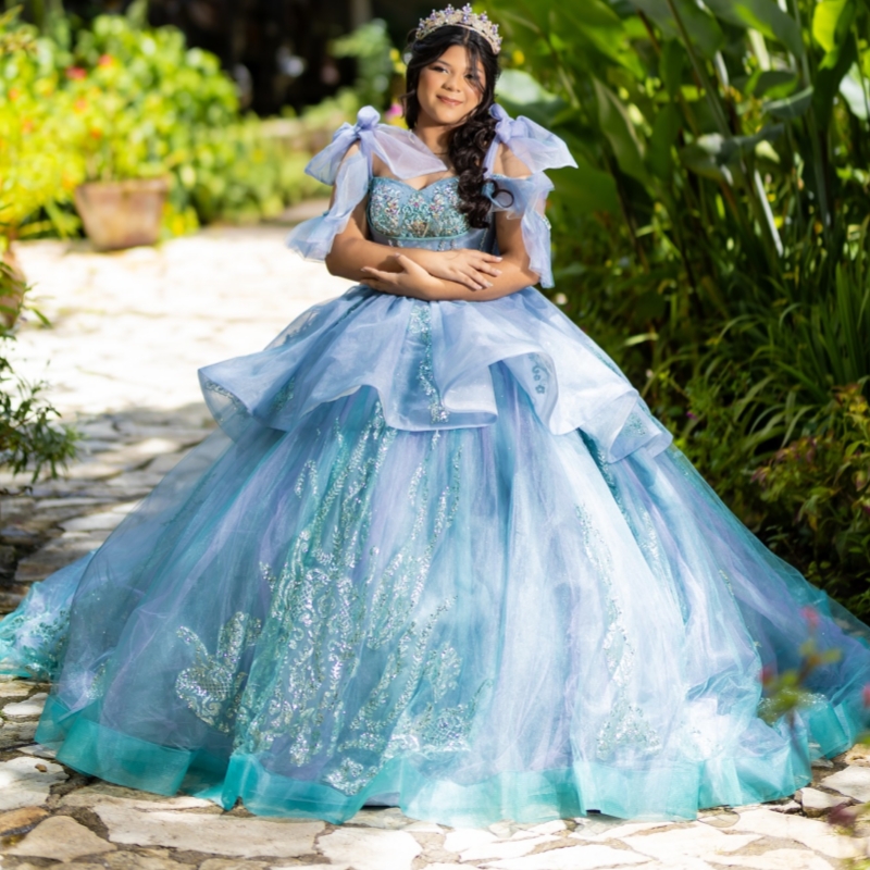 Light Lilac Aqua Blue Shiny Quinceanera Dresses Off The Shoulder Applique Lace Beading Crystal Corset Tull Party Birthday Sweet 16 Dress Vestidos 15 D