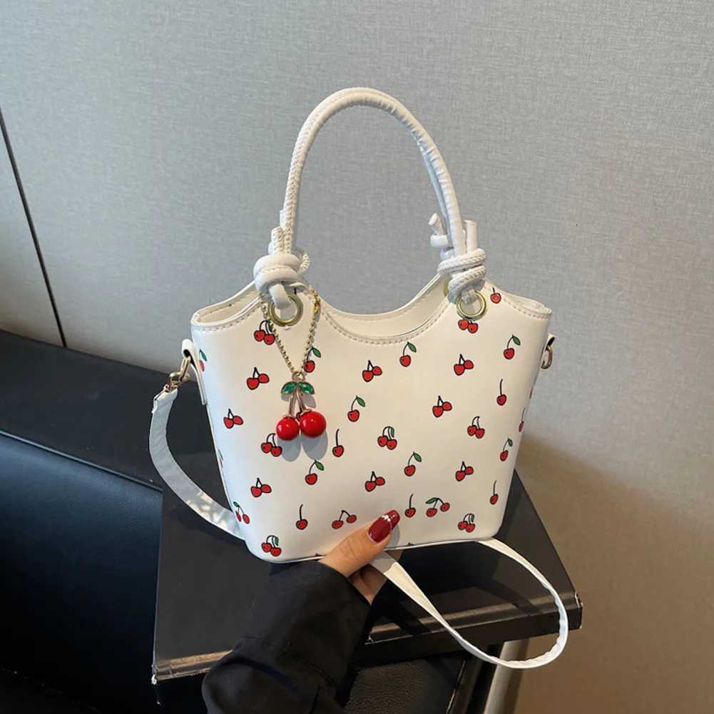 PU Leather Bucket Fashion Shoulder Bag for Women Ladies Cherry Printed Crossbody Bag Trendy Tophandle Bag with Adjustable Strap Y250926jh