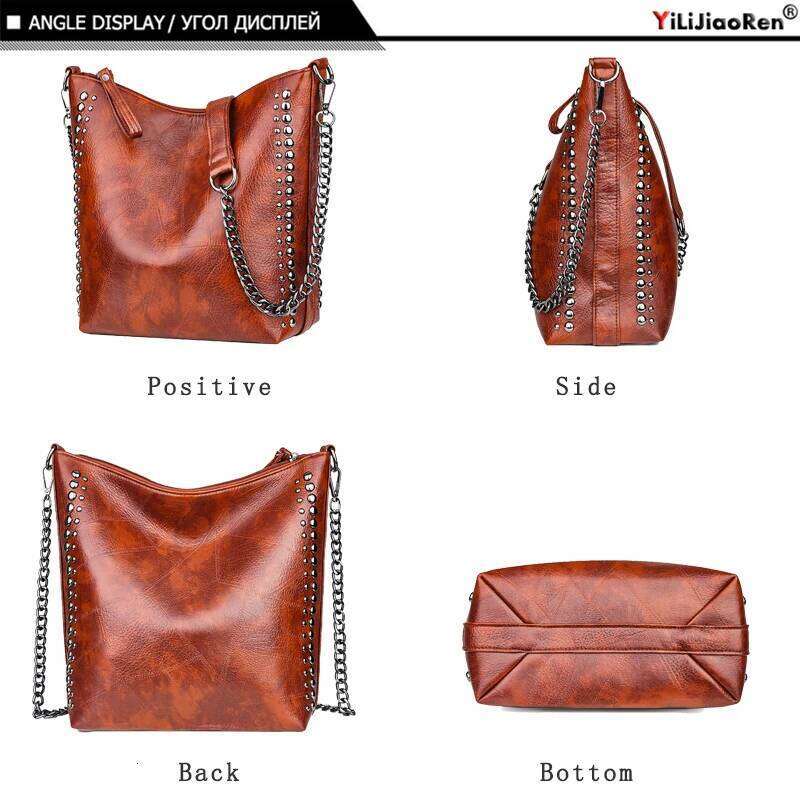 Designer Bag Retro Rivet Shoulder Chain Crossbody Bags For Leather Messenger Bag Women Large Handbag Lady Bolsas De Mujer