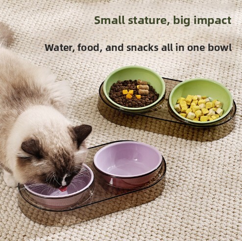 Candy Color Anti-Spill Neck Protection Pet Feeding Water Combination Double Cat Bowl