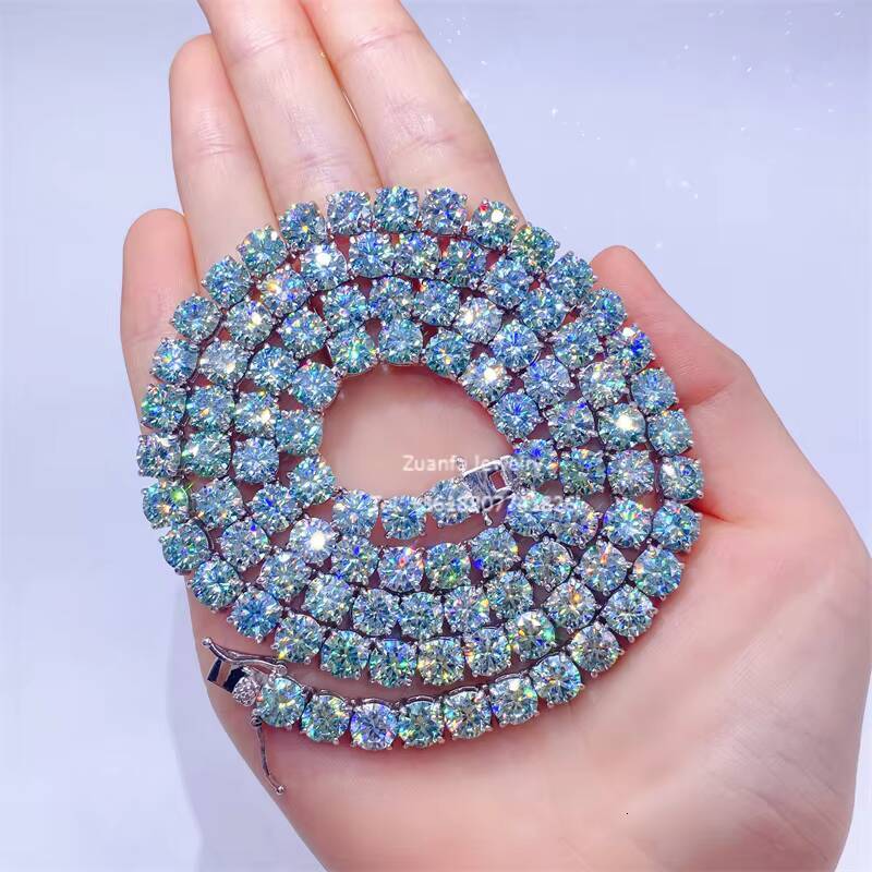Hot Sale 3mm 4mm 65mm S925 Sterling Silver Gold Plated Blue Green Diamond Moissanite Tennis Chain