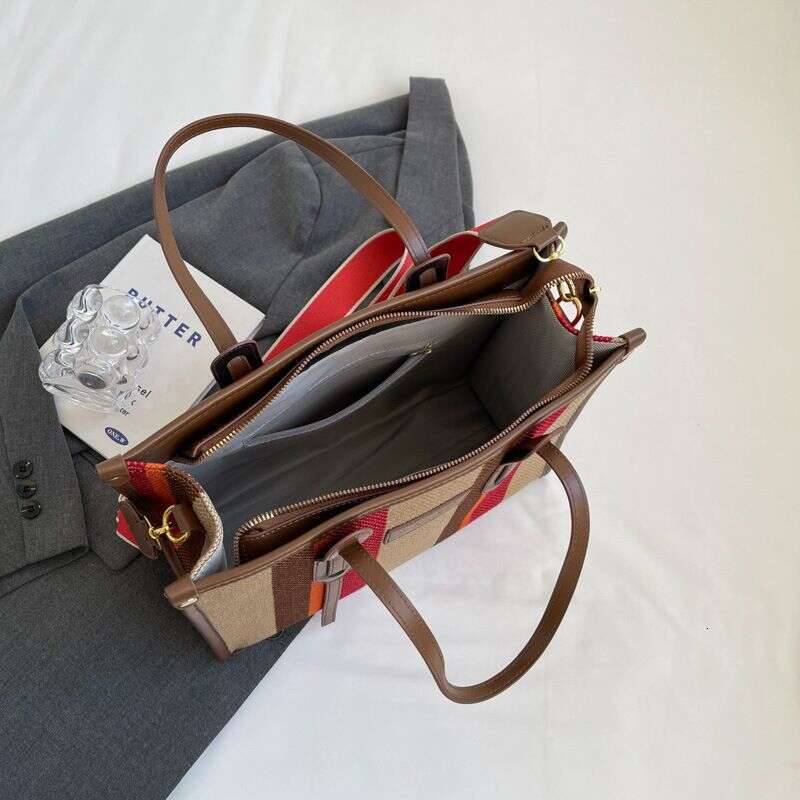 Beibei Shangpin New Style Simple Canvas Contrast Tote Handheld One Shoulder Diagonal Cross Trendy Women's Bag