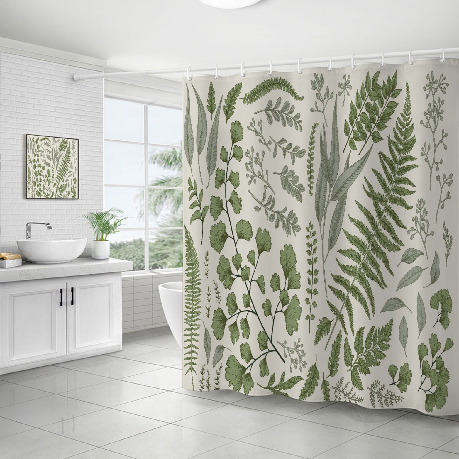 YL-37270 Waterproof Shower Curtain 3D Printed Tropical Jungle Plant Leaves and Flowers Season Polyester Shower Curtain with Hook