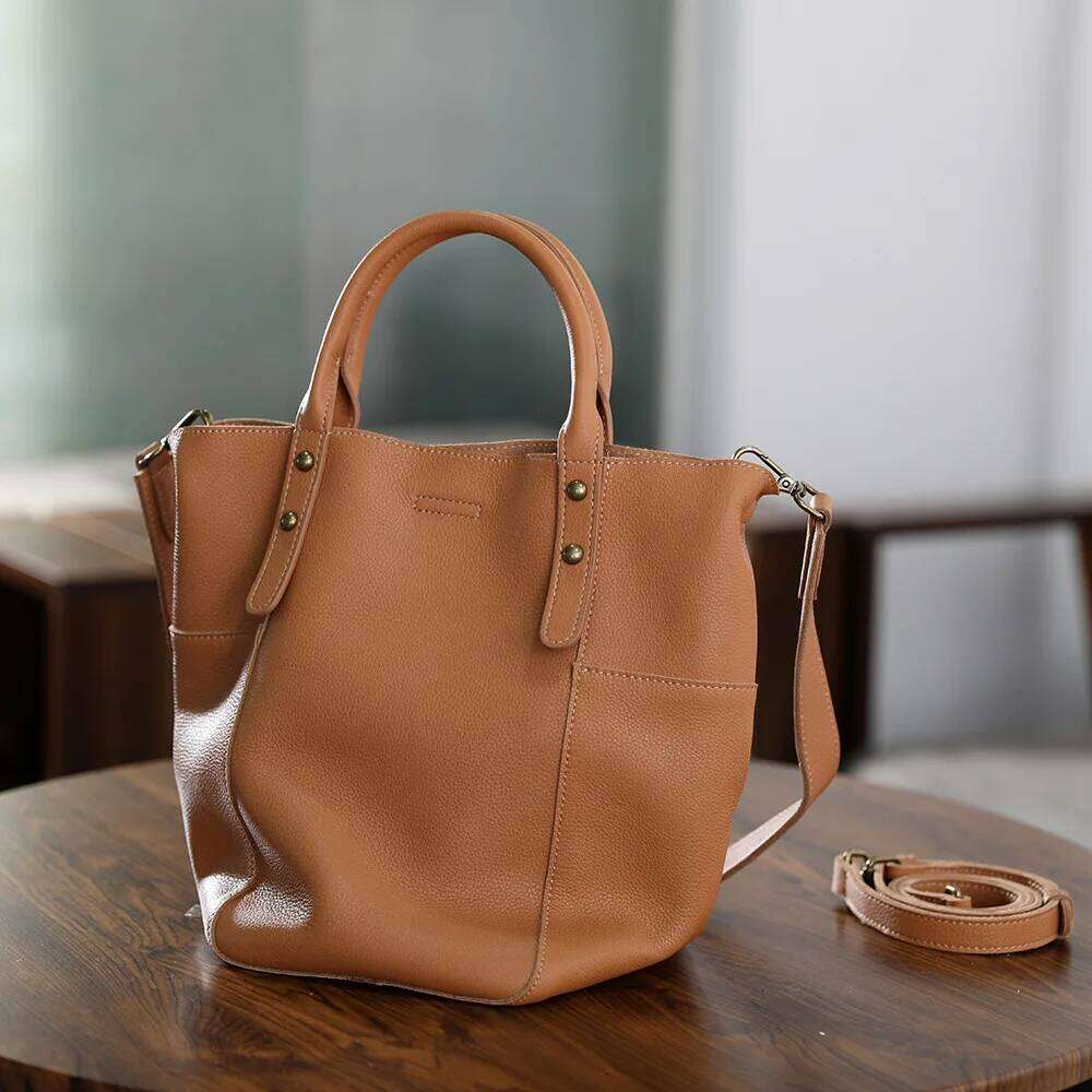 Handmade Vintage Top Layer Cowhide Bucket Leather Hand Bill Shoulder Crossbody Bag Women's Purses And Handbags suotong2509