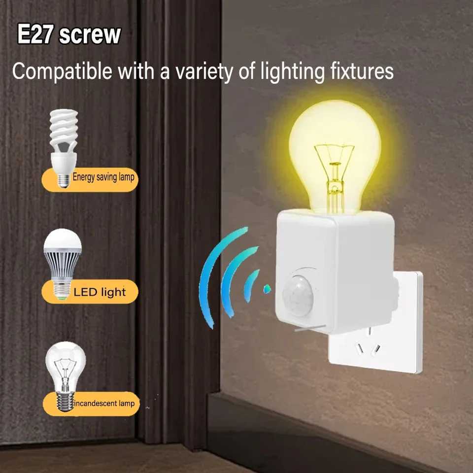 AC85265V E27 Led Lamp Base with Motion Sensor PIR Human Induction Light Bulb Holder Socket Adapter Converter Adjustable C2509251