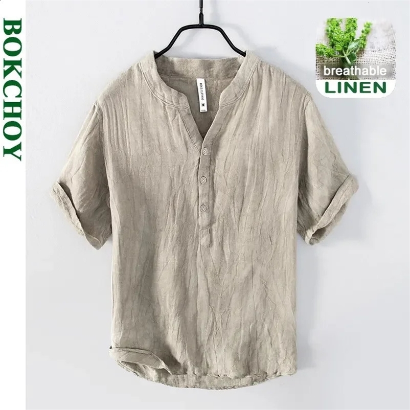 Summer pure linen short sleeved mens T-shirt thin solid color ultra-thin mens clothing plus size BL888 250328