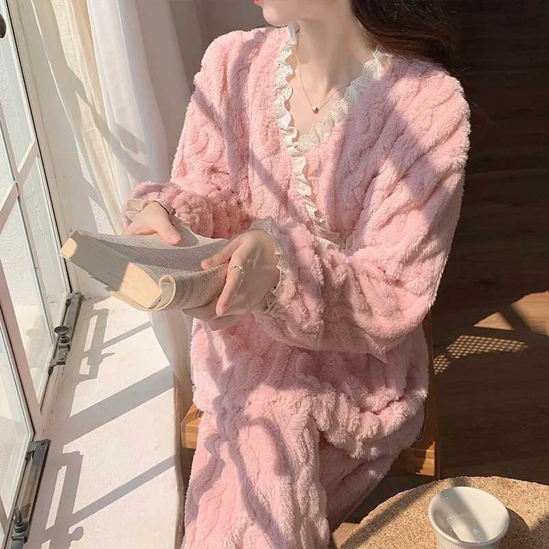 2024 New Autumn And Winter Ladies Coral Velvet Pajamas Cute Padded Thickened Pajamas Suit Flannel Homewear Suit Z250925