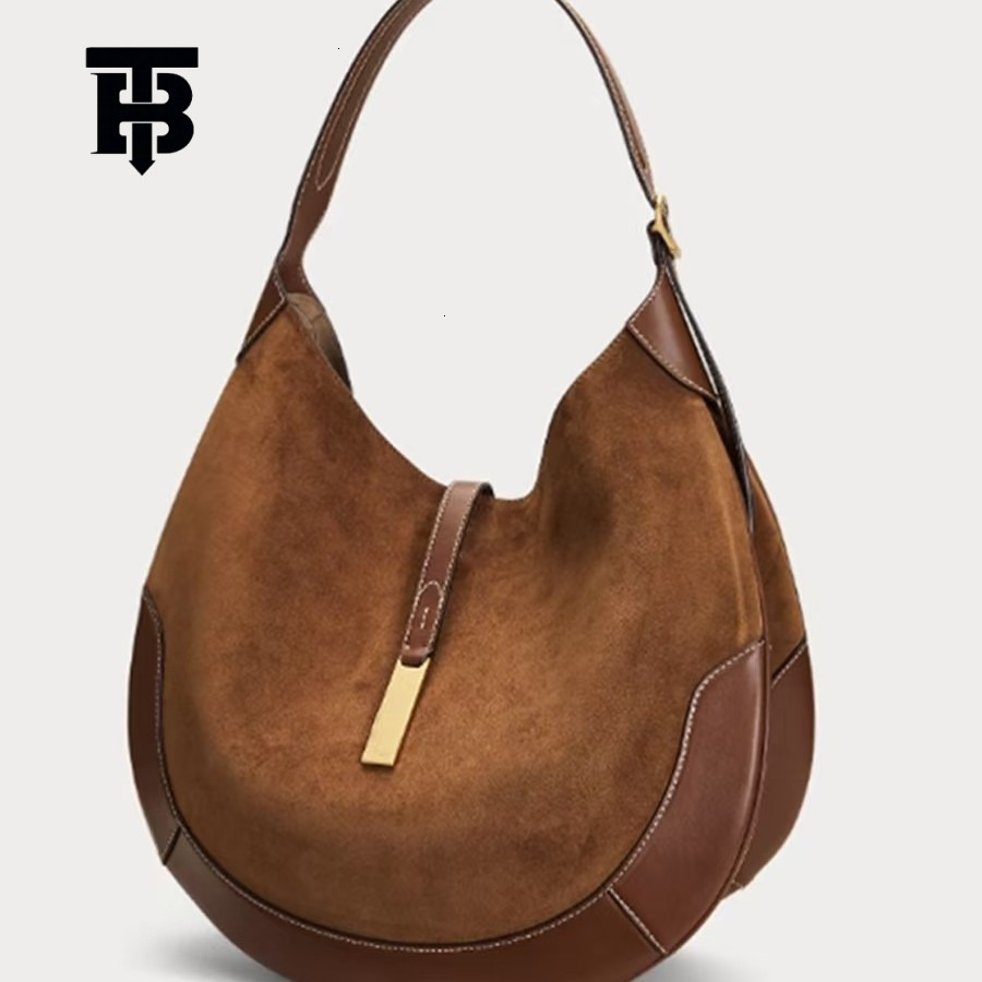 TB BHULAMTE Free Shipping New Designer Bag Women's Armpit Bag Suede Equestrian Design Dumpling Bag Handbag Fashionable Hand-held Crescent Bag