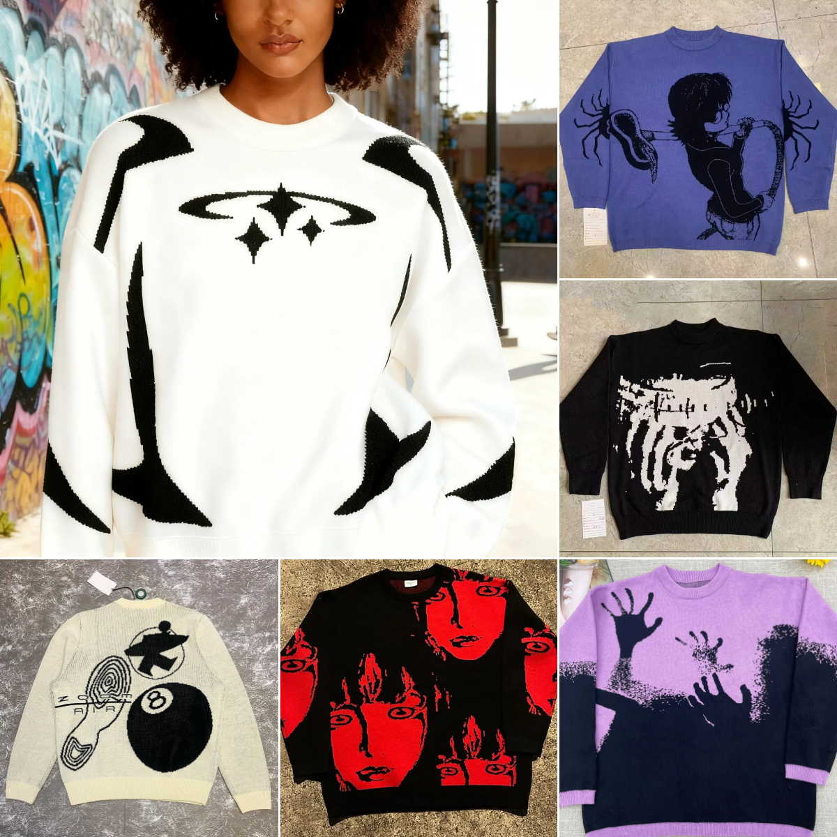 Designer Women's Sweater Y2K Retro Pullover Sweater for Ladies Casual Street Knitted Anime Demon Hip-Hop Pattern Knitwear Comfortable Streetwear 