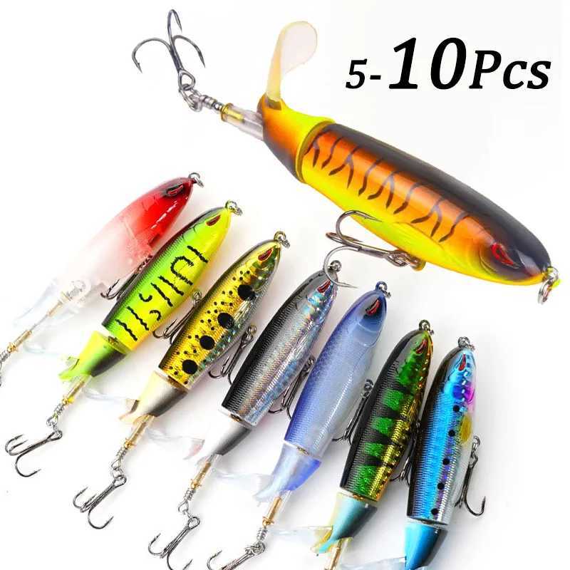 Popper Fishing Lure Set Artificial Topwater Rotating Wobbrs Tail Tack Hard Fishing Bait Accories Peche Pesca 510Pcs W250926