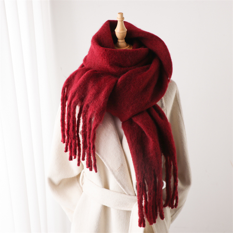K1970 Wholesale solid color cashmere blend thick scarf, winter versatile warm shawl dual-purpose support customization