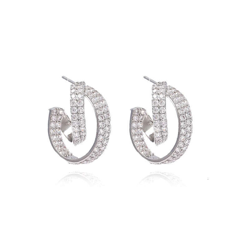 High-End Cross Earrings Micro Inlaid Zircon Niche Snake-Shaped Wrapped Hoop Studs Exquisite Light Ear Jewelry