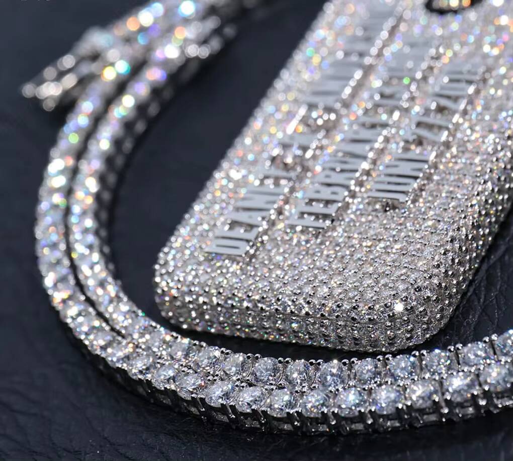 9K18K Gold Hip Hop Cuban Chain Cross Sword Pendant CVD Lab Grown Diamond Mens Necklace Set with IGI 20 Deposit