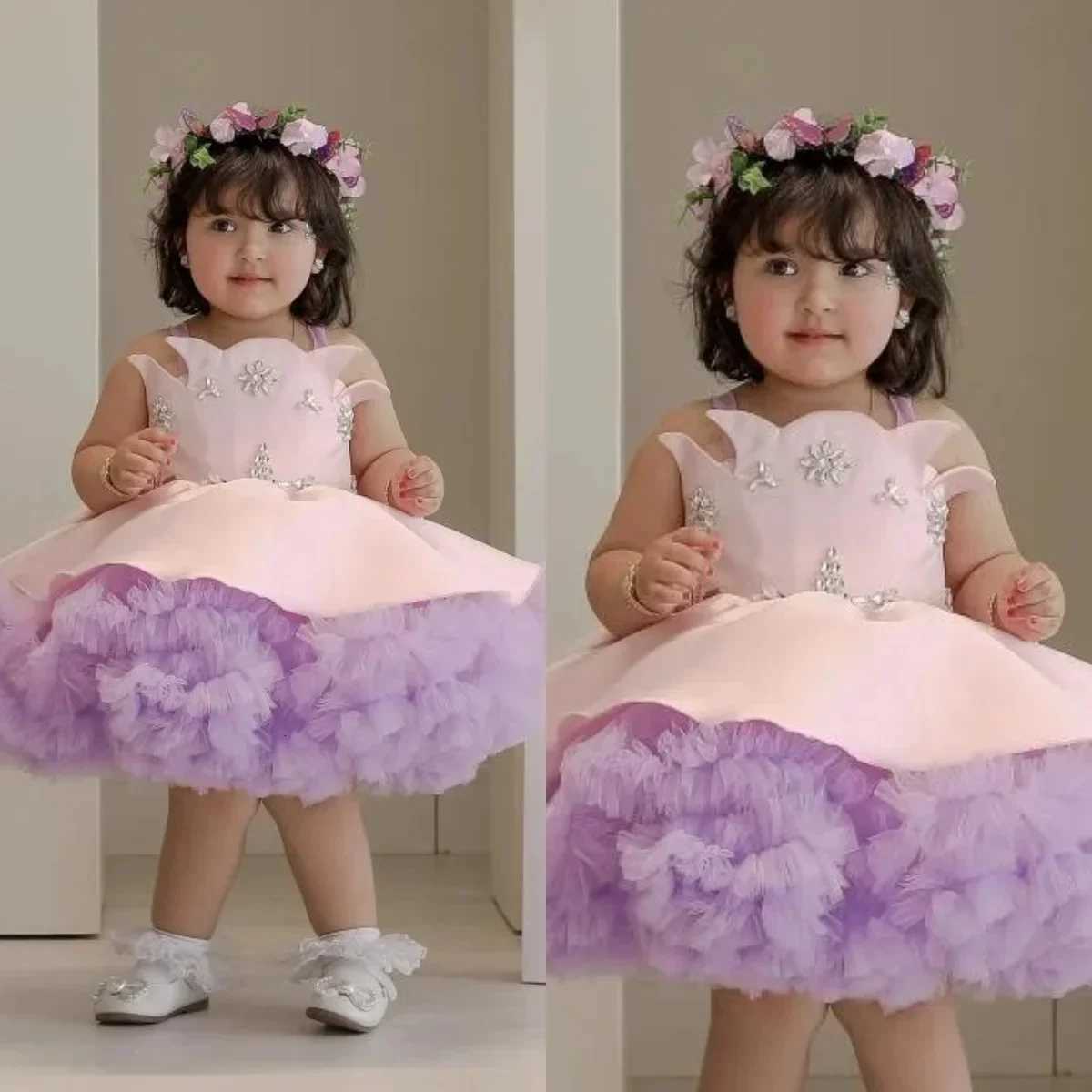 Flower Girl DressesCustomized Puffy Flower Girl Dresses For Wedding Knee Length Crystal Lovely Toddler Photo Shoot Birthday Part Z250926