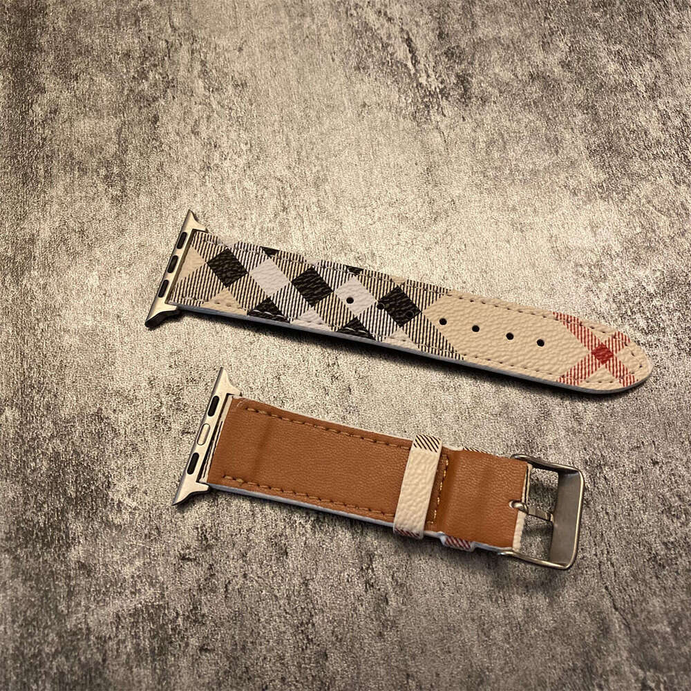 Compatible with Apple Watch Band iWatch 7/8/6/5/4/3/2/1 Leather Striped Plaid Pattern Unisex SE Fashion Trend