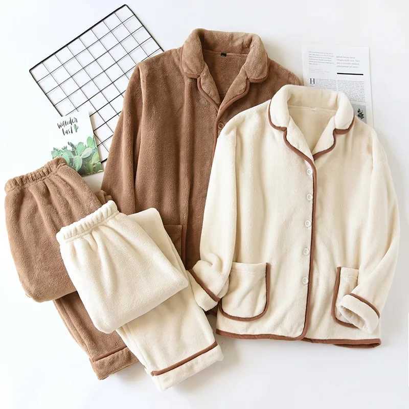 Autumn and winter new couples thickened coral fleece pajamas longsleeved trousers twopiece flannel large size homewear suit Z250925