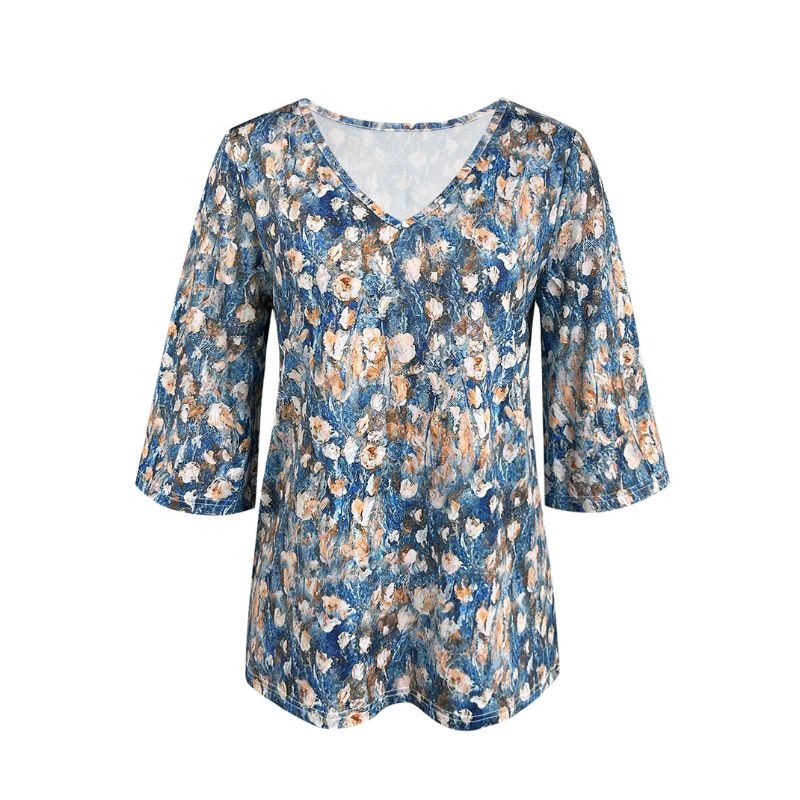 Women's Autumn New Elegant Small Floral Printed Top, Plus Size (1XL - 5XL) Milk Silk Casual Vacation & Commute Blouse-YL23457