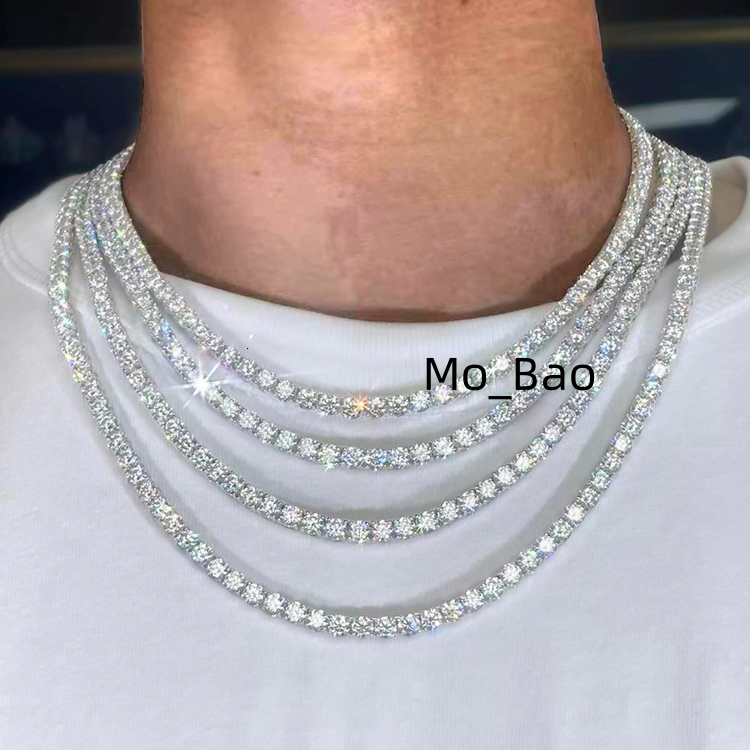 Wuzhou RTS 18K Gold Plated 2mm65mm S925 Silver Women Men Hip Hop Diamond Necklace GRA Moissanite Tennis Chain Jewelry