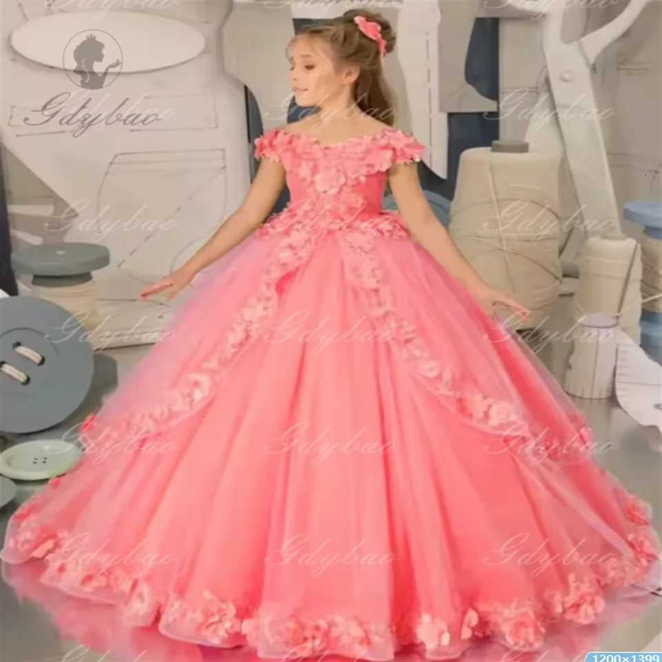 Pink Flower Girl Dress V Neck Tailing Fluffy Mesh Flower Girl Dress For Birthday Prom Party Custom Princess Clothing Z250926