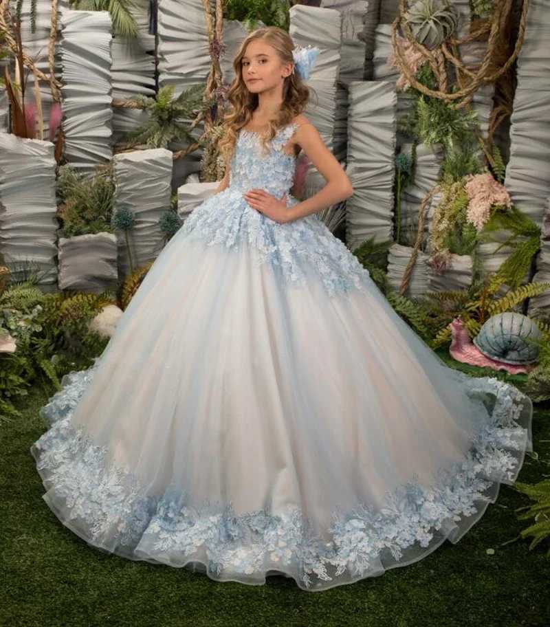 Custom Made Flower Girl Dresses for Wedding Applique Tulle Sleeveless Kids Birthday Party Sheer Neck First Communion Gowns Z250926