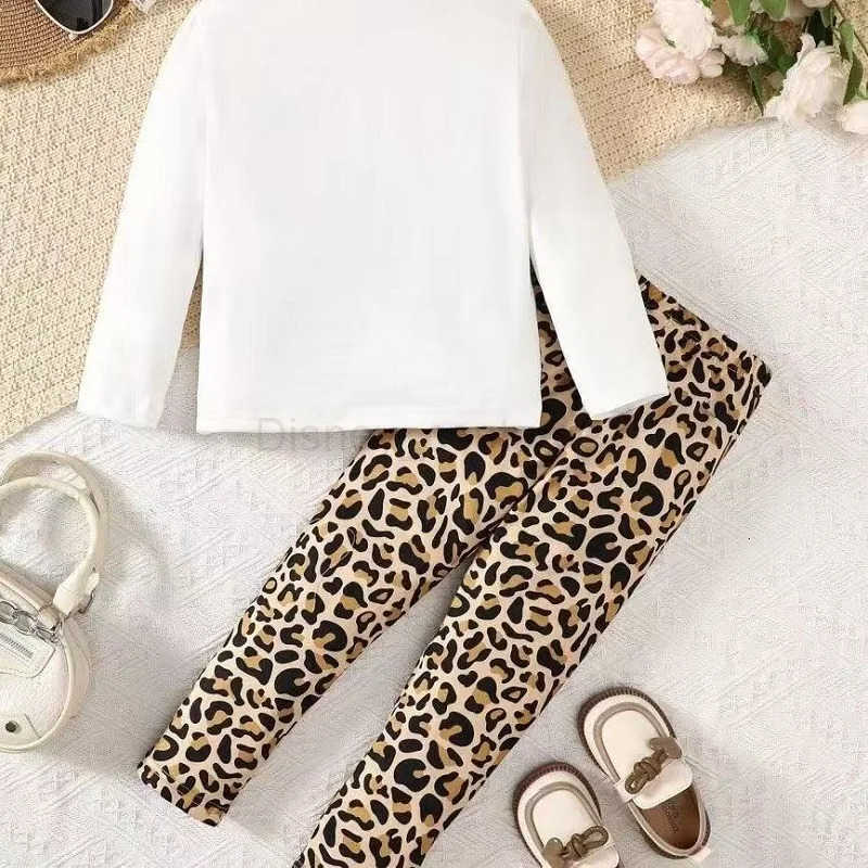 Disney Autumn Baby Girl Clothes Set Children Girl Minnie Printing Top and Leopard Print Pants Bottom 2 Pcs Suit Cotton Tracksuit H250926