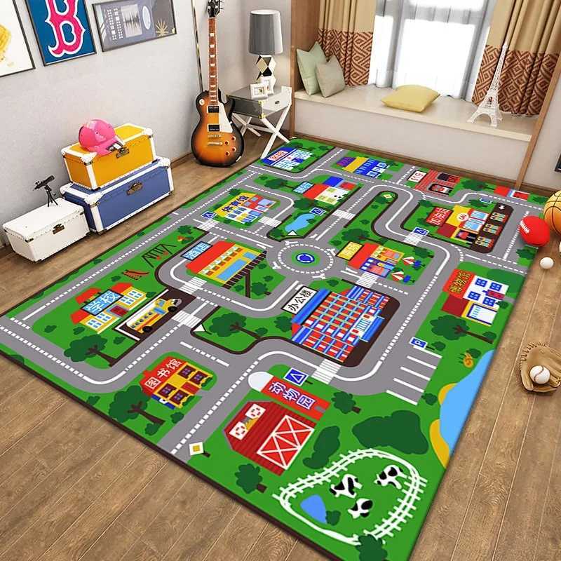 3D Game Carpet for Childrens Bedroom Children Playground Floor Mat NonSlip Kid Automotive Roads Playing Pad Home Decor Rugs C250926