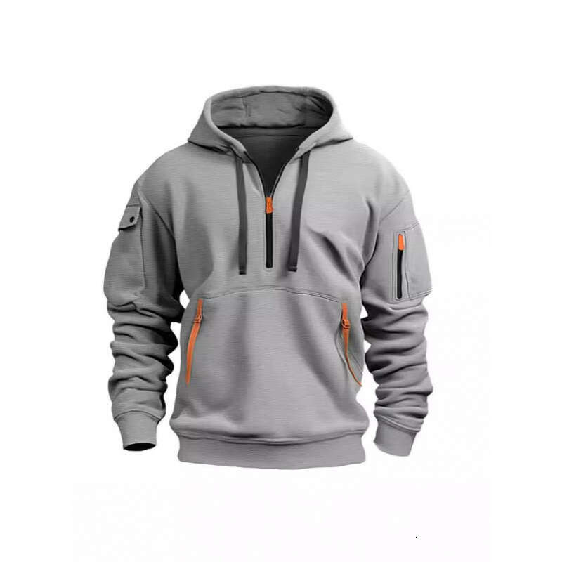 New Autumn Winter Men's Hoodie Multi-Pocket Arm Zipper Pullover Sports Casual Sweatshirt