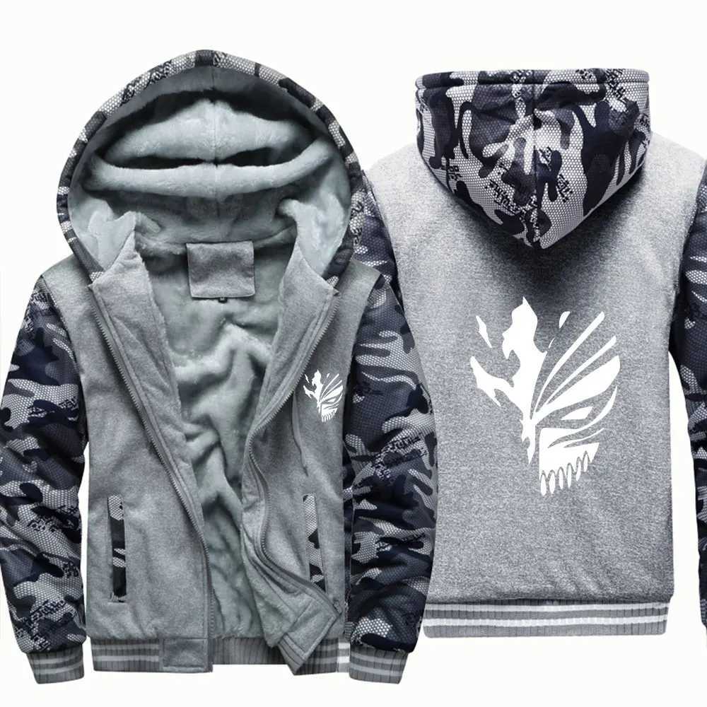 Mens Jacket Anime Bleach Zip Up Hoodies Thicken Warm for Men Fleece Long Sleeve Coat Casual Hooded Streetwear Men Winter Coats W250926