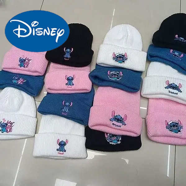 Disney Autumn Winter Adult Embroidery Knitting Hats Boys Girls Cartoon Anime Stitch Print Caps Kids Men Women Keep Warm Windproof Hat H250926