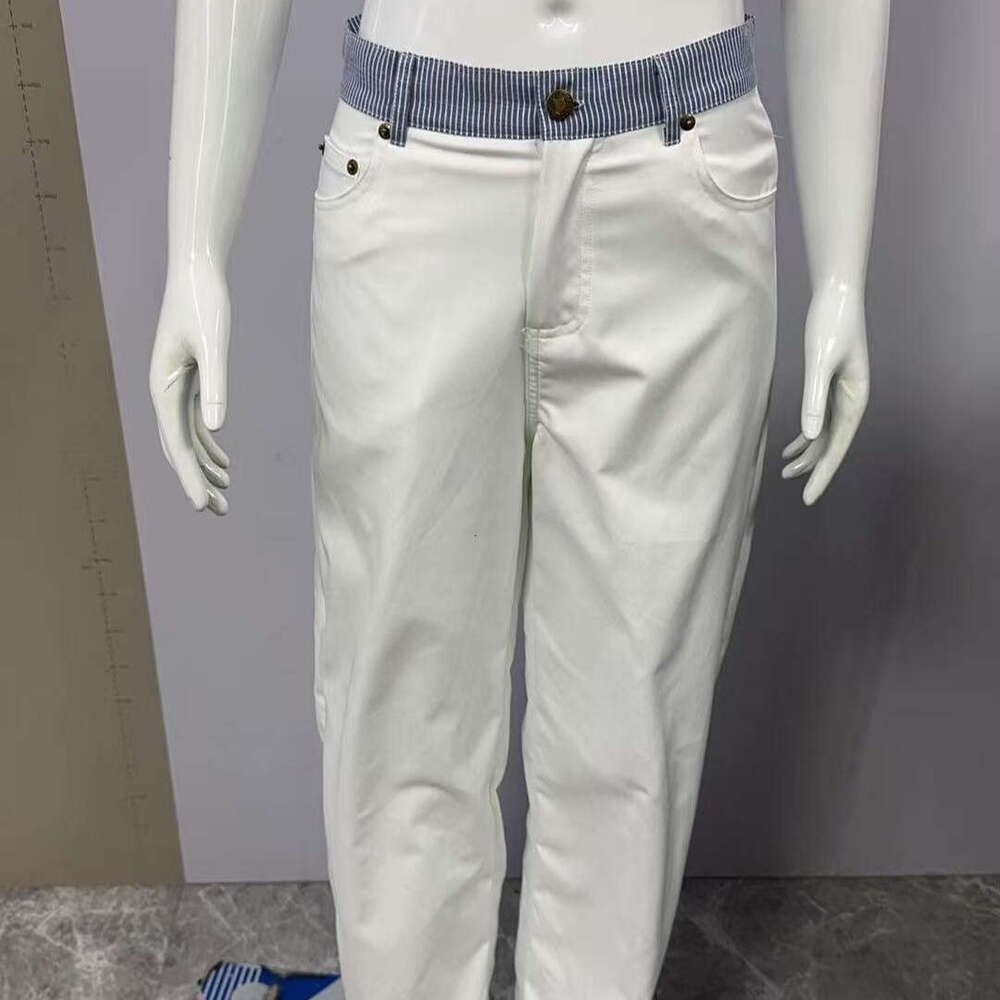 Spring Summer New Color-Block Letter Ribbon Decorated Patchwork Casual Pants Elegant Straight-Leg Jeans