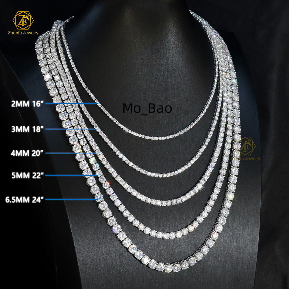 Hip Hop 925 Sterling Silver 3mm4mm Moissanite Chokers Tennis Necklace D Color Gold Plated White VVS Link Chain