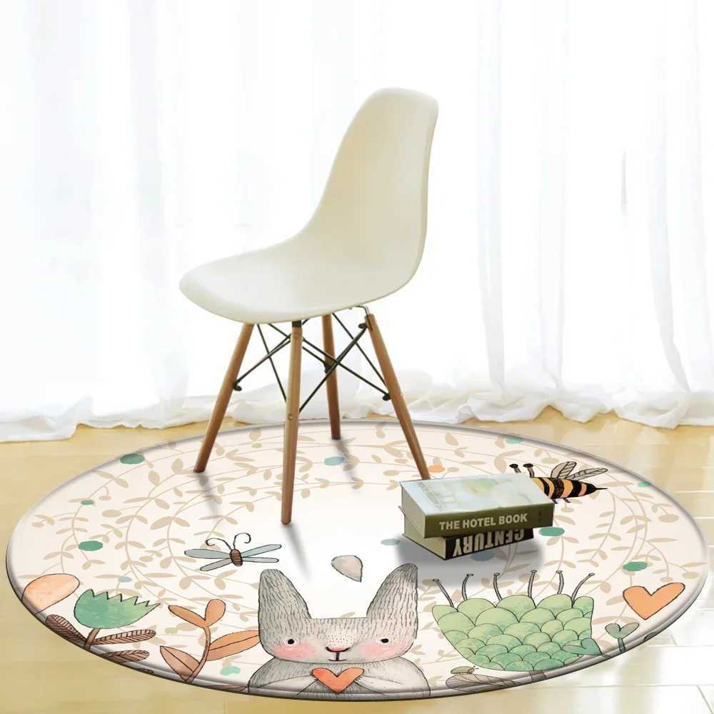 Kids Handprint Rug Round Baby Play Mat Simple Animal Rabbit Bee Pattern C250926